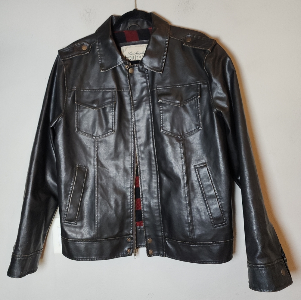 Heritage 1981 Faux Leather Black Jacket Weathered Vintage Look Size Medium